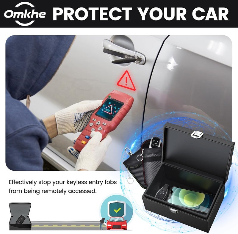 OMKHE Faraday Box Key Fob Protector, Faraday Box with 2 Pack Faraday Bags, RFID Box for Car Keys, Signal Blocking Box for Car Security (Large) - Image 2